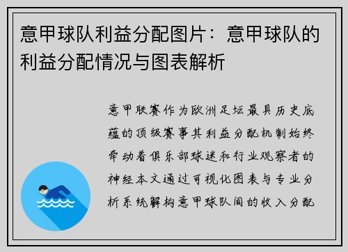 意甲球队利益分配图片：意甲球队的利益分配情况与图表解析